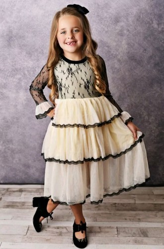 Oopsie Daisy Girl's Cream Black Lace Dress Size 12 NWT Wedding Dance Holiday - Picture 6 of 8