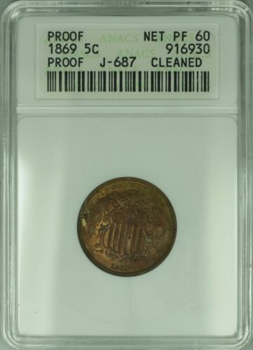 1869 Shield Nickel Pattern Proof 5c Coin ANACS PF-60 Net J-687 Judd WW - Afbeelding 1 van 4