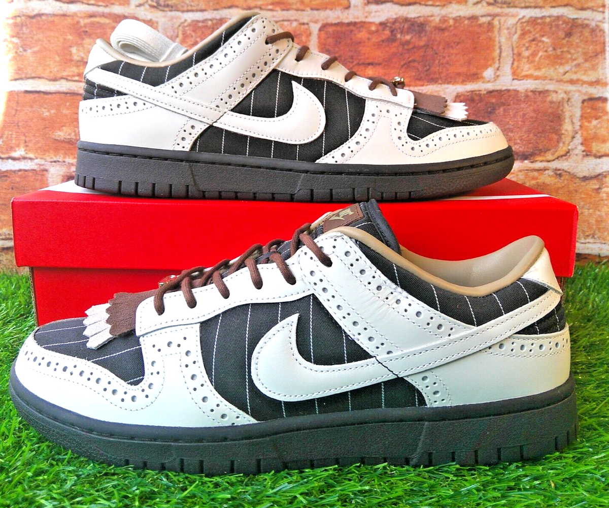 NIKE DUNK LOW LX BROGUE TRAINERS SIZE 9.5 WHITE LEATHER / BROWN
