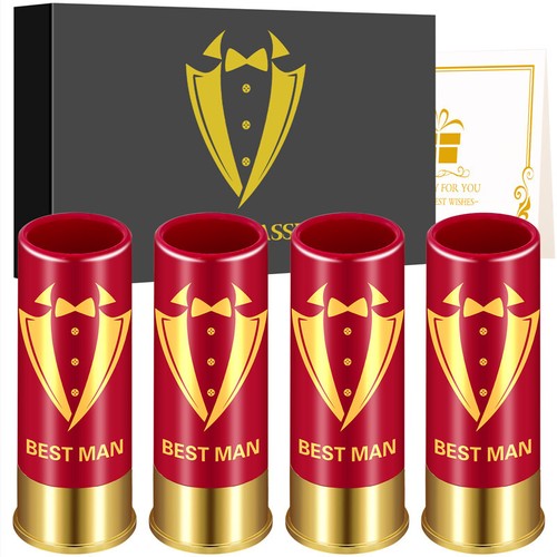 Elegant Tuxedo Print 12GA Plastic Bullet Cups Reusable Wedding Whiskey Glasses - Picture 5 of 18