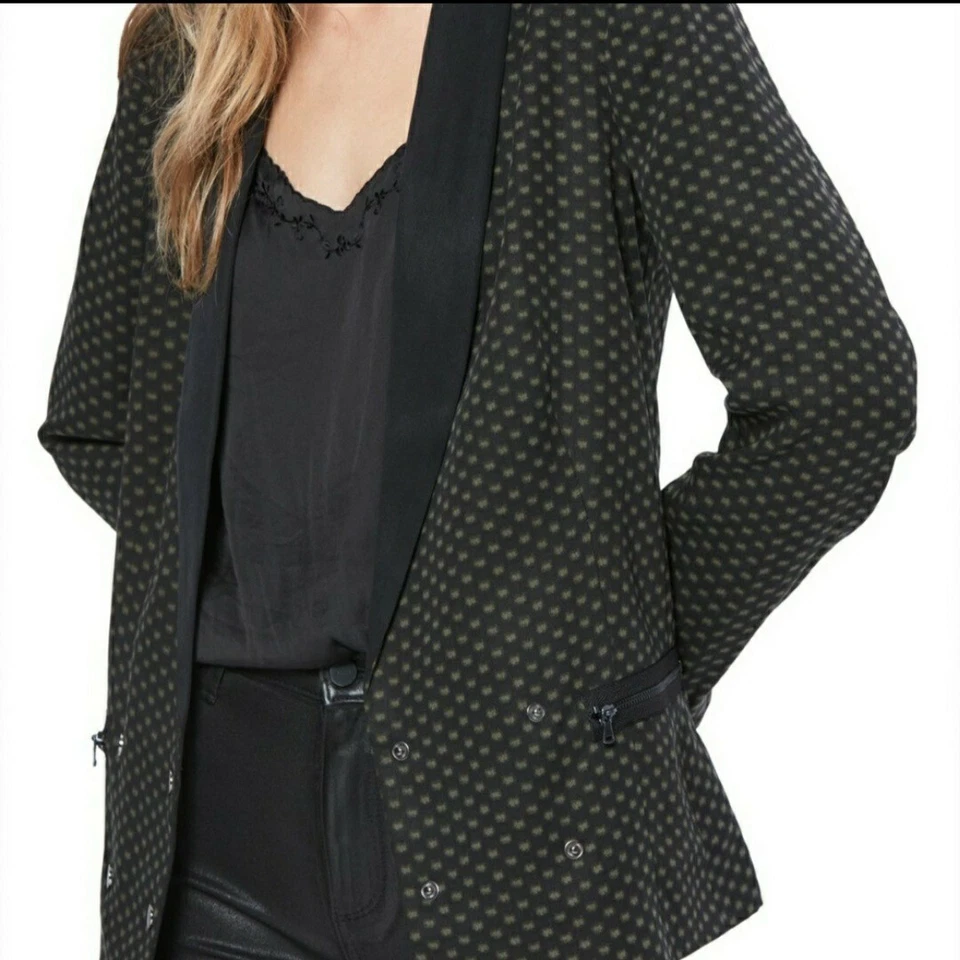 Blazer Paige Karissa Selva Negra Noche Cuadros Cierre a Presión Bolsillos con Cremallera Talla XS Foto 2 de 4