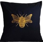 Gold Bee Embroidered Cushion Cover, 14”x14” BLACK Gift Idea