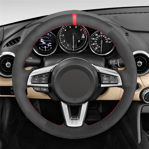 Hand-stitched Black Suede Red Marker Car Steering Wheel Cover for Mazda MX-5 - Picture 2 of 15