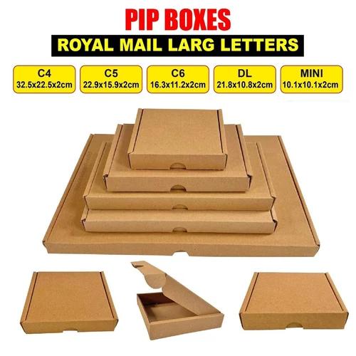 Large Letter box Royal Mail PIP Boxes C4, C5, C6 DL C7 Card board Postal Mailing