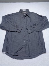 John Henry Men's Long Sleeve Button-Down Shirt Size XL 17 1/2 Gray Casual Dress