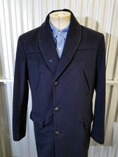rag  bone Men Top Coat blue wool tweed   40 USN STYLE Dock Shawl metal buttons