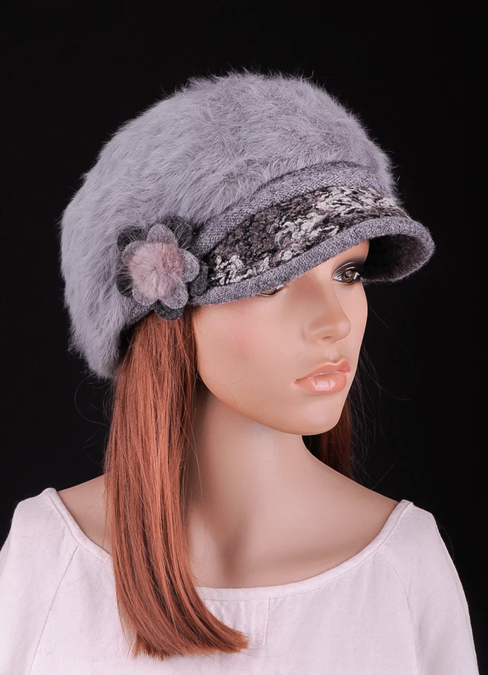 JM387 Gris Fresco Ala Floral Cálida Imitación Piel Mujer Invierno Sombrero Gorra de Newsboy Foto 3 de 4