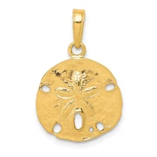 10k Yellow Gold Polished Sand Dollar Pendant L- 34.5 mm, 1.41g Gift for Her