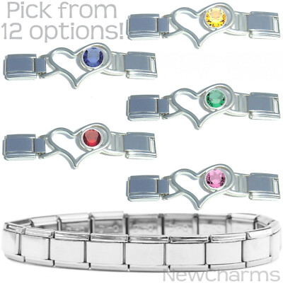 Shiny Starter Plus Italian Charm Birthstone Heart Connector 9mm Jewelry (CT8001)