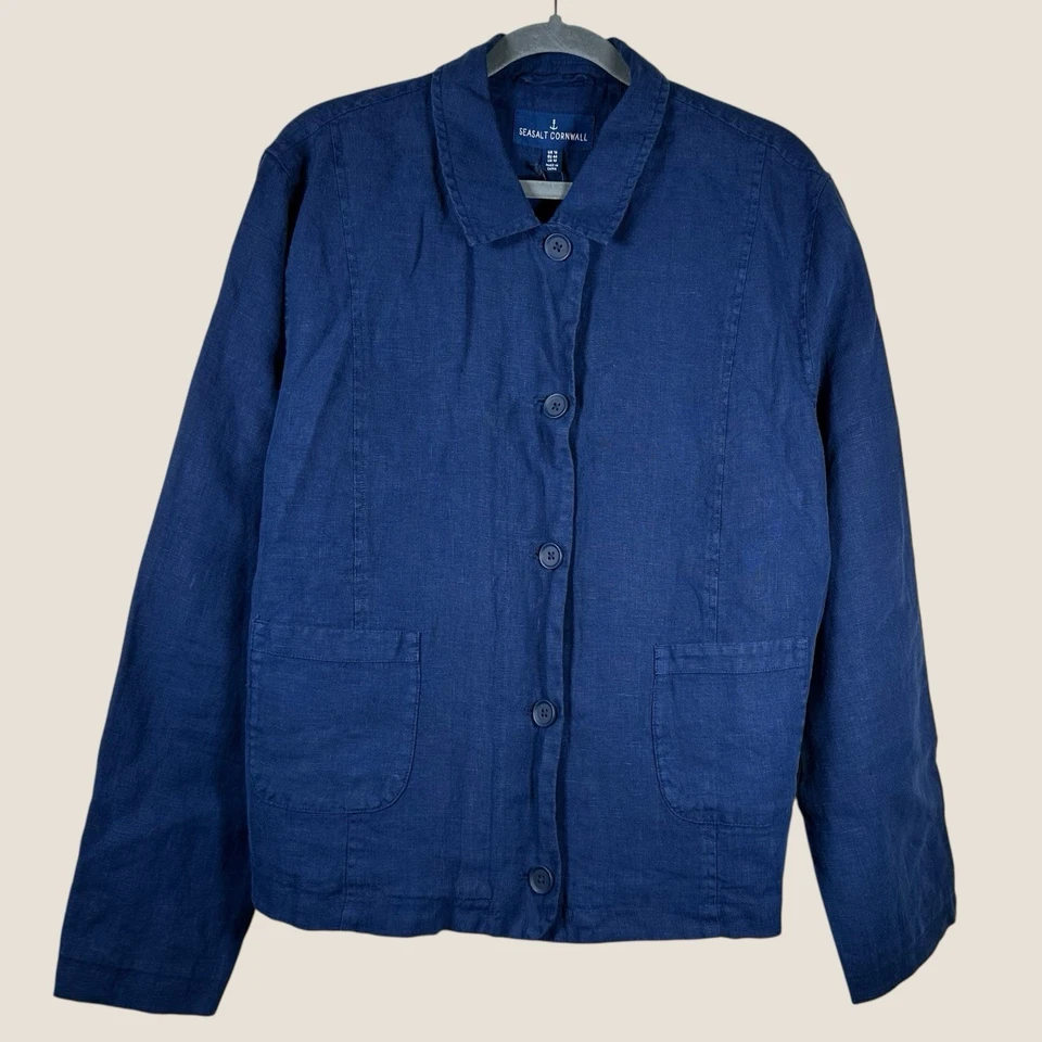 Seasalt Cornwall Aqua Blue Lightweight Relaxed Fit Versatile Arame Linen Jacket - Image 3 of 4