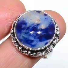 Sodalite Gemstone Band Ring Size 925 Sterling Silver