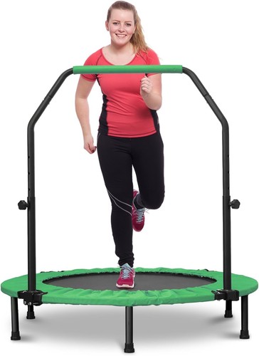 40" 48" Mini Trampoline Adults & Kids Exercise Rebounder W/ Adjustable Bar - Picture 9 of 10