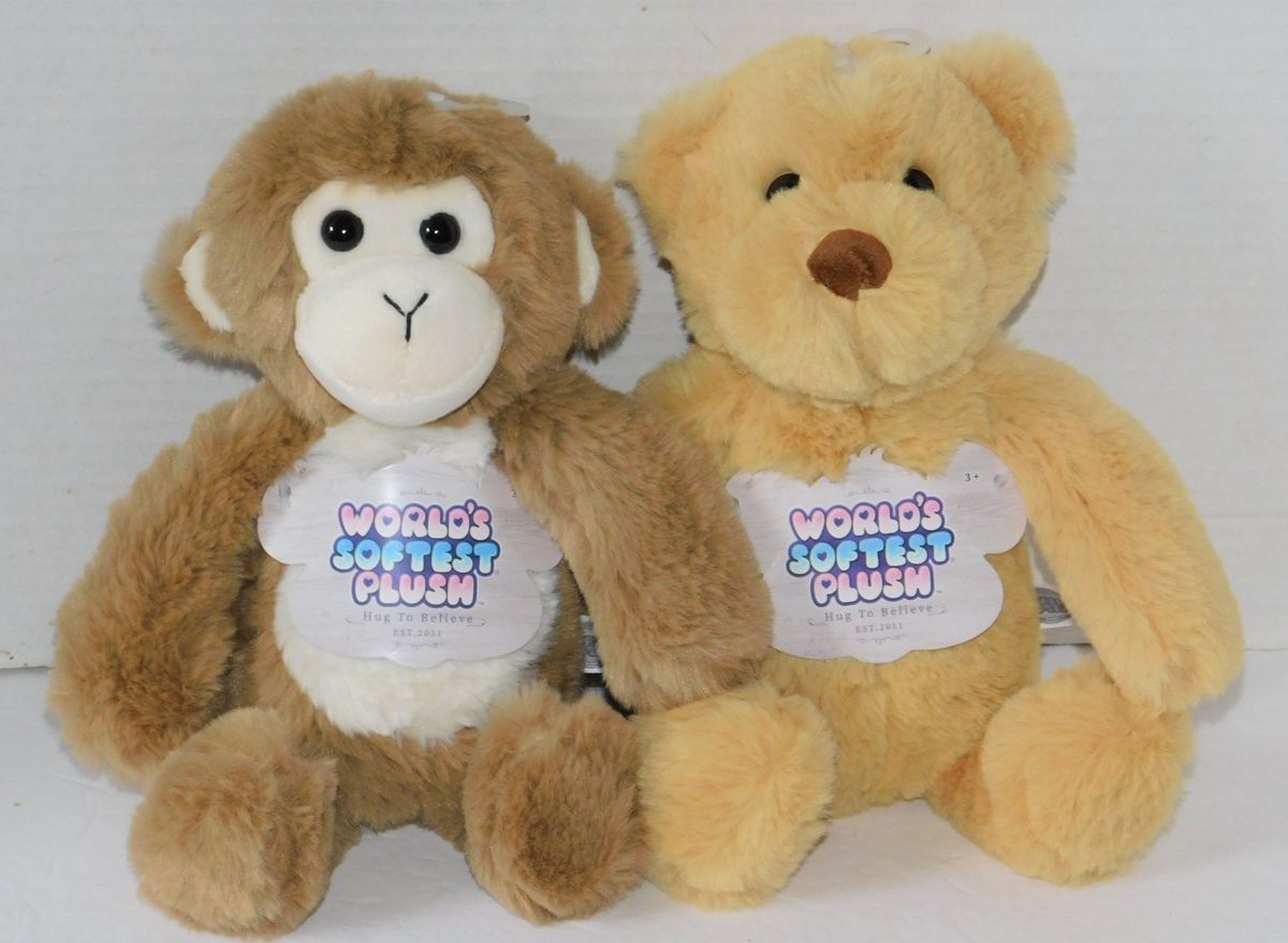 TWO World's Softest Plush Brady Bear & Momo Monkey 10” Stuffed