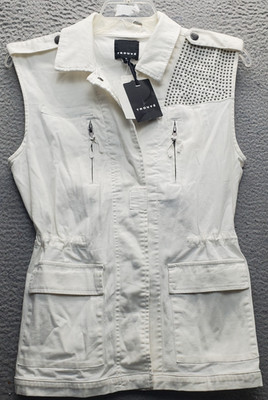 Trouve Nordstrom Utility Vest Womens Medium White Studded Collared Snap Front