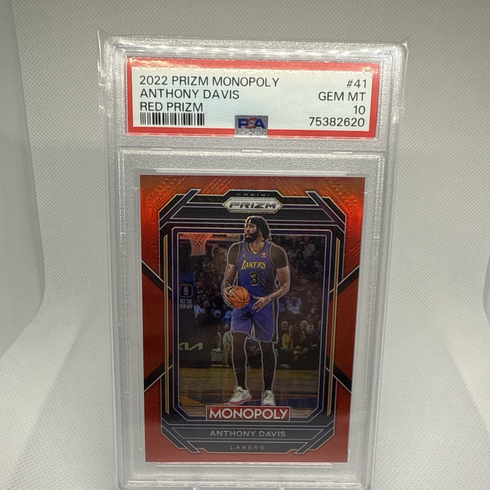 2022-23 Panini Prizm Monopoly Red Prizm /99 Anthony Davis #41 PSA 10