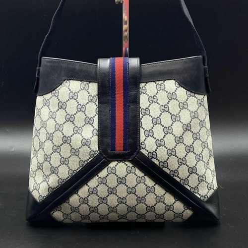 Borsa GUCCI GG Shelly Line una tracolla blu scuro beige PVC dal Giappone - Foto 3 di 24