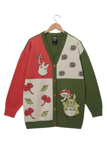 My Neighbor Totoro lange Strickjacke Farbblock Knopf V-Ausschnitt Ruß Sprites MEDIUM - Bild 2 von 4