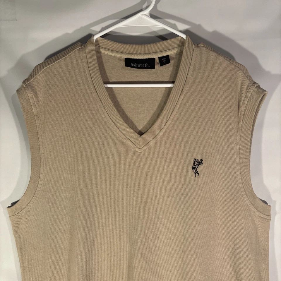 Chaleco Suéter Ashworth De Colección Talla L Para Hombres Beige Tejido Golf Sin Mangas Camiseta sin Mangas Foto 2 de 4
