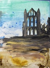 Whitby Abbey 30 x 40  Original Mixed Media Landscape Yorkshire Landmark Painting