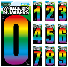 Rainbow Wheelie Bin Numbers Hi-Vis Yellow Large Stick On Outdoor Bin Numbers UK