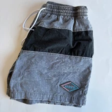 Chubbies Swim Trunks Mens Medium Gray Black Drawstring Swimwear Acid Wash 5.5"