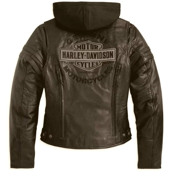 Chaqueta de cuero de vaca Harley Davidson negra Miss Enthusiast triple ventilación para mujer Foto 2 de 3