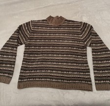 Vintage Classic Elements Knit Striped Sweater Wool Blend Brown Preppy Pullover