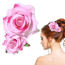 Neptniopllab Red Rose Flower Hair Clip, Fabric Rose Brooch Floral Clips for Wome