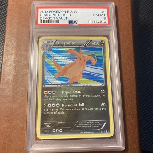 Dragonite 5/20 Dragon Vault Holo Rare Pokémon Card Black White 2012 PSA 8 NM