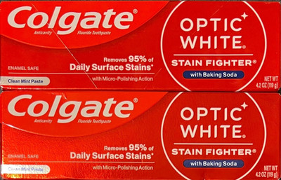 2 Colgate Optic White Anticavity Stain Fighter Toothpaste with Fluoride, 4.2 oz