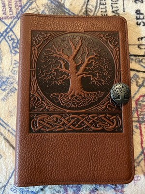 Oberon Design Leather 6'' x 9'' Journal Cover Celtic Oak in Saddle with Blank Book