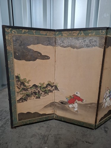 Japan Byōbu Paravent 6tlg Stellbild Aquatinta Gemälde auf PAPIER Meiji 19JHD - Bild 2 von 9