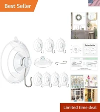 Reliable 10 Pack of Heavy Duty Clear Suction Cup Hooks - 7 lbs Capacity