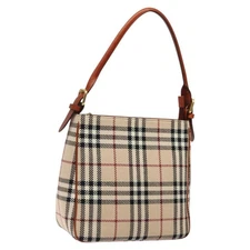 BURBERRY Nova Check Shoulder Bag Wool Beige Gold Auth yk17894