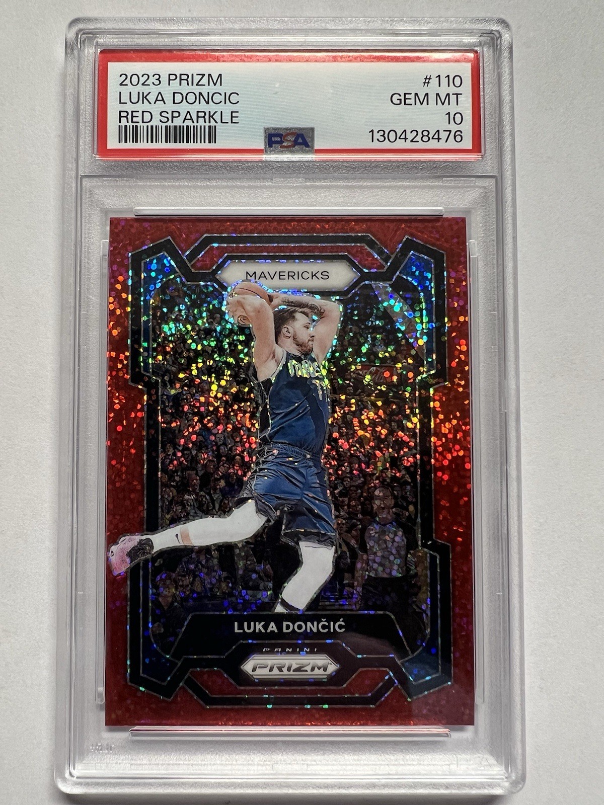 2023-24 Panini Prizm Luka Doncic Red Sparkle PSA 10 Gem Mint #110
