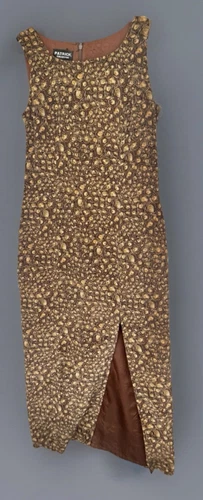 VETEMENTS Maxi abito donna Patrick Collection marrone stampa seta spacco laterale foderato taglia 8