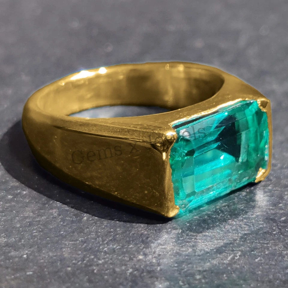 Натуральный зеленый изумруд 14k настоящее золото мужское кольцо для помолвки обручальное подарочное кольцо - Изображение 3 из 4