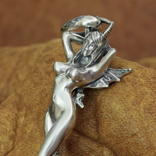 925 Sterling Silver Sexy Naked Night Witch Pendant Charms Punk Pendant TA271A JP - Picture 2 of 12
