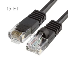 15FT CAT5e Cable Ethernet Lan Network CAT5 RJ45 Patch Cord Internet Black NEW