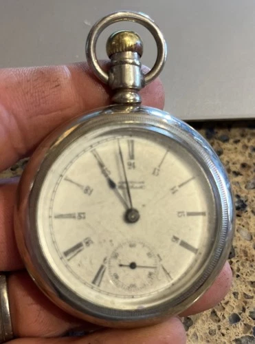 Antique Pocket Watch, American Waltham, Sterling, Works, Nickle, AWC Co., Nice