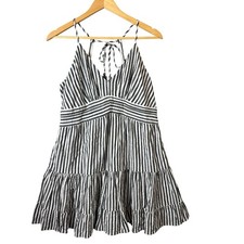 American Eagle Tiered Babydoll Dress Striped Mini Boho Tassel Festival Large