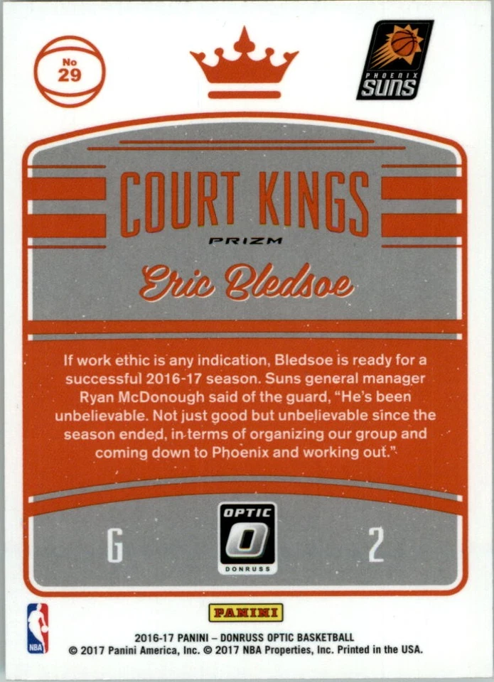 2016-17 Donruss Optic Court Kings Holo #29 Eric Bledsoe - BSK - Image 2 of 2