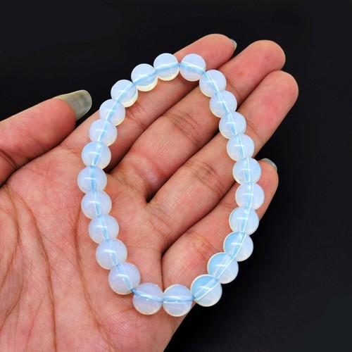 86.05 Ct Natural Moonstone Opalite Round Beads Stretchy Unisex Bracelet 7.5 Inch - Picture 4 of 6
