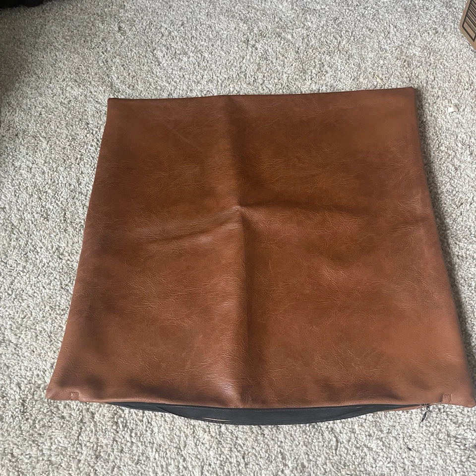 Faux Leather Throw Pillow Cover For Couch Sofa Bed Brown 17” X 17” Decorative - Image 2 of 4