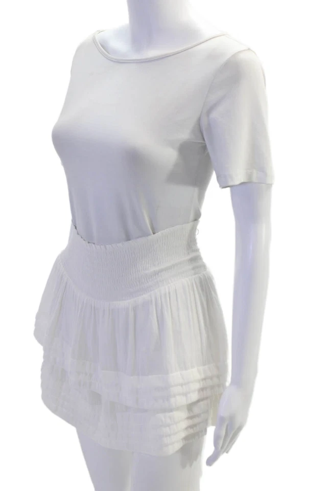 Mini-saia Ramy Brook feminina cintura borrada detalhe em camadas branca sólida tamanho XS - Imagem 2 de 4