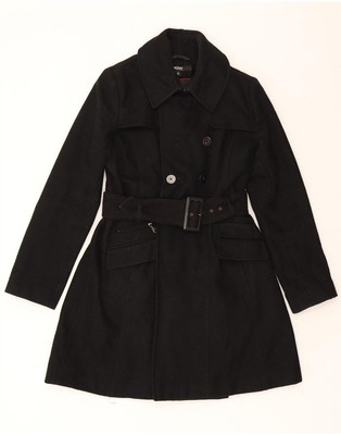 DKNY Damen zweireihiger Mantel US 10 Large schwarz Wolle CZ01