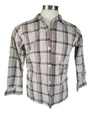 Arrow Vtg 60s Mens Beige Plaid Sanforized Cotton Loop Collar Shirt M