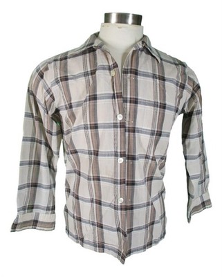 Arrow Vtg 60s Mens Beige Plaid Sanforized Cotton Loop Collar Shirt M