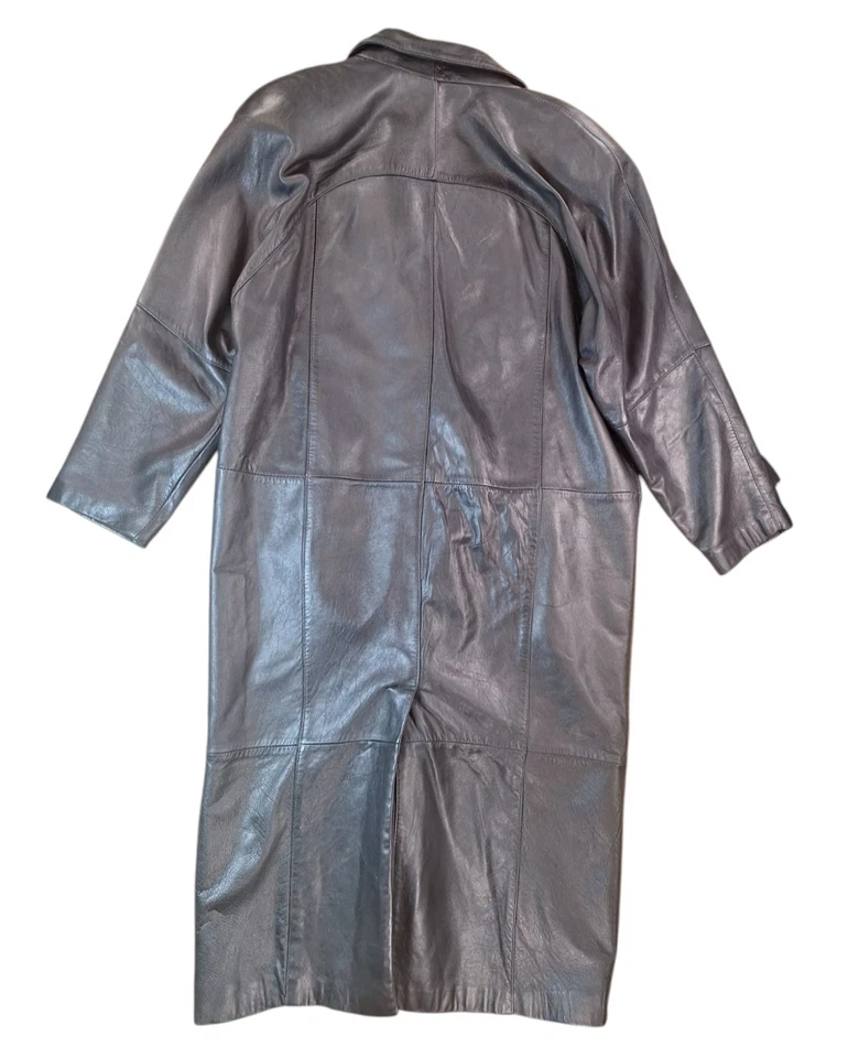 Винтажный Pelle 100% кожи черный Тренч MED гранж готики Cyber ретро 2 кнопки - Изображение 3 из 4