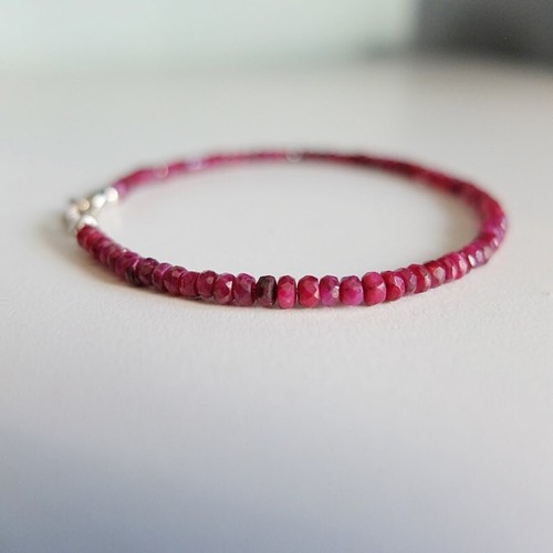 A++ Dainty Pink Ruby Faceted Rondelle Gemstone Beaded Bracelets 6-8'' Women Gift - Picture 3 of 14